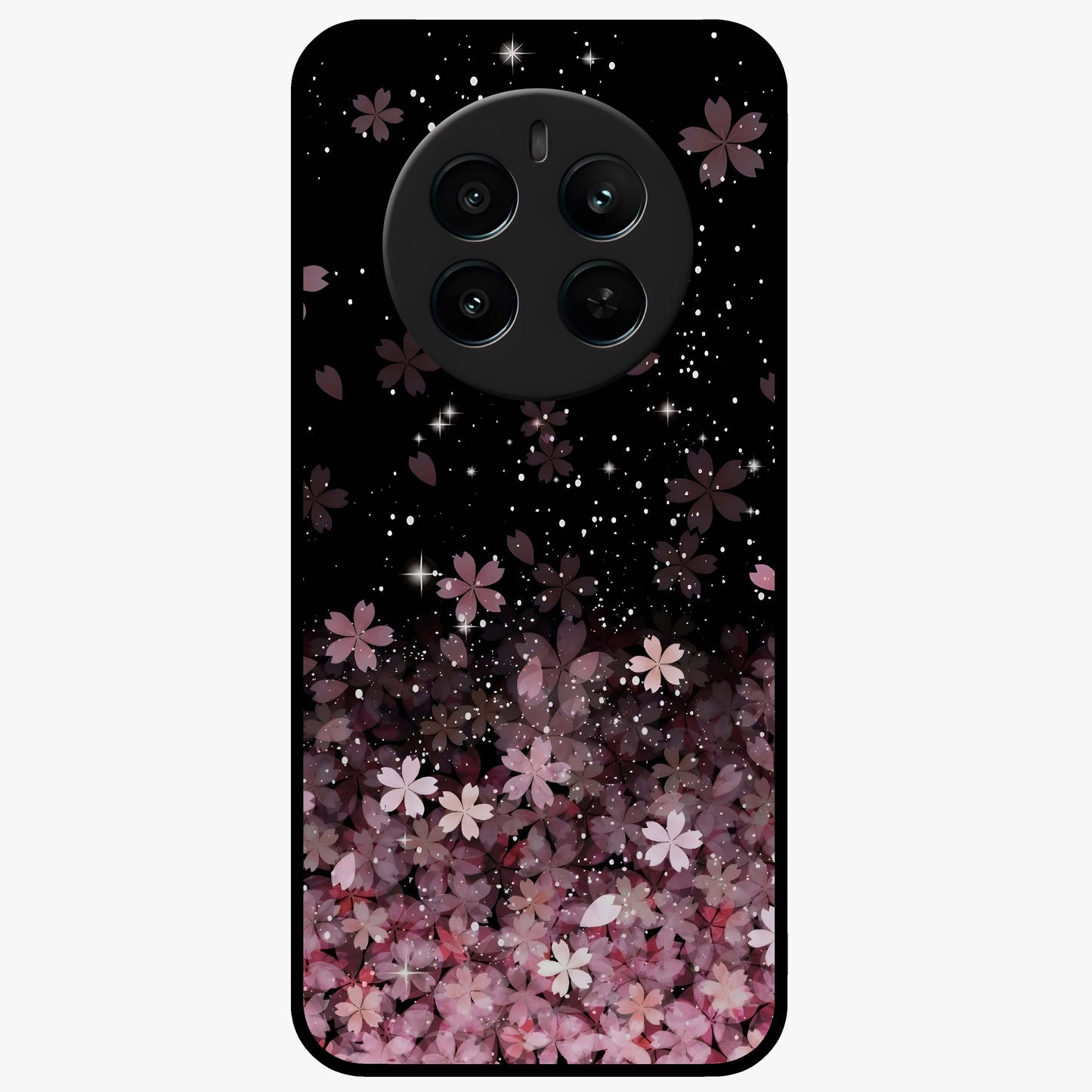 Small Starry Flowers Glass Case showing flat back view with delicate starry floral artwork and glossy glass finish.