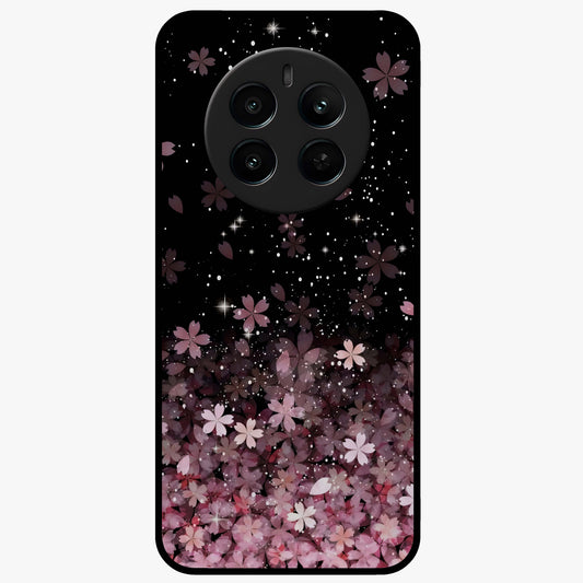 Small Starry Flowers Glass Case showing flat back view with delicate starry floral artwork and glossy glass finish.