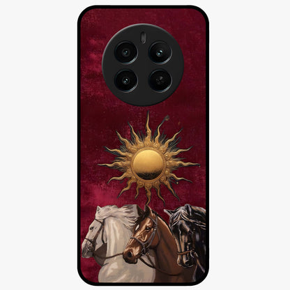Solar Riders Glass Case showing flat back view with dynamic rider themed artwork and glossy glass finish.
