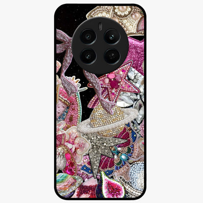 Starlit Jewel Dream Glass Case showing flat back view with sparkling jewel and star themed artwork and glossy glass finish.