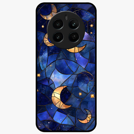 Starlit Sky Tapestry Glass Case showing flat back view with decorative starry sky tapestry artwork and glossy glass finish.