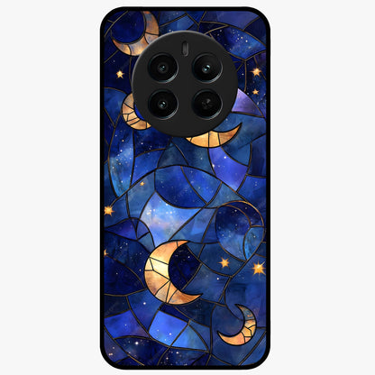 Starlit Sky Tapestry Glass Case showing flat back view with decorative starry sky tapestry artwork and glossy glass finish.