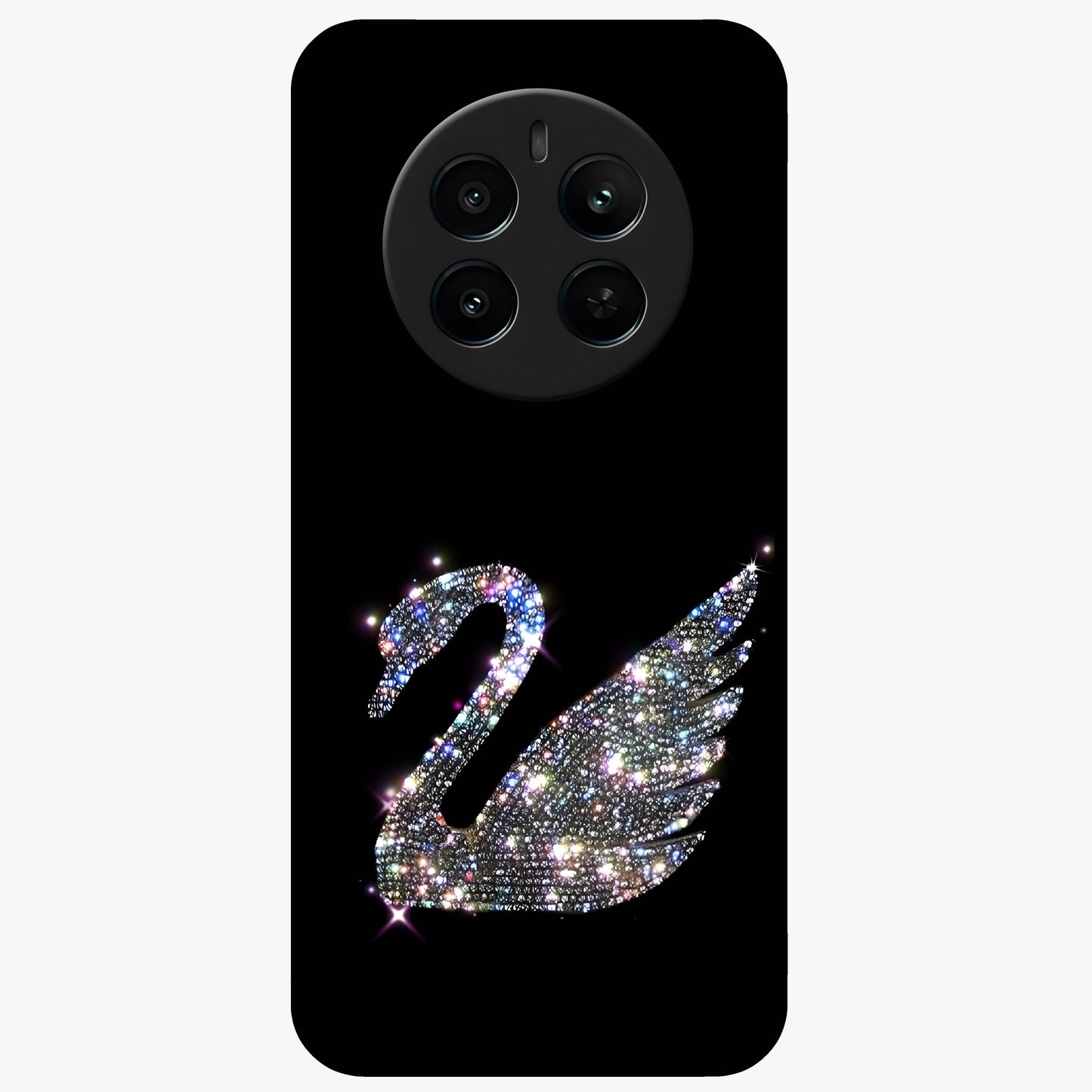 Starlit Swan Grace Glass Case showing flat back view with graceful swan artwork under starry sky and glossy glass finish.