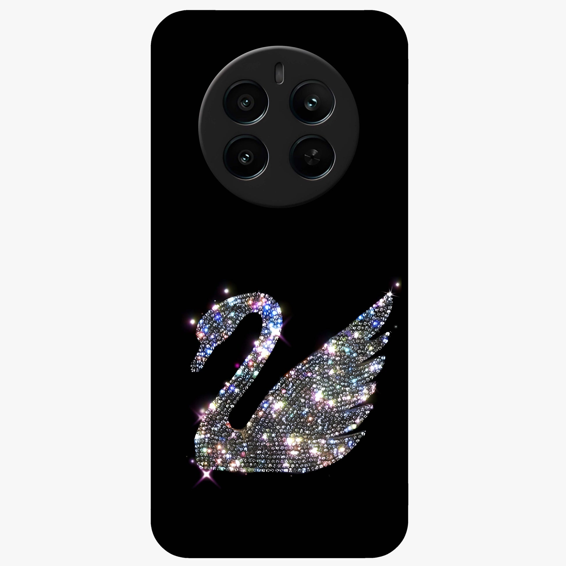Starlit Swan Grace Glass Case showing flat back view with graceful swan artwork under starry sky and glossy glass finish.