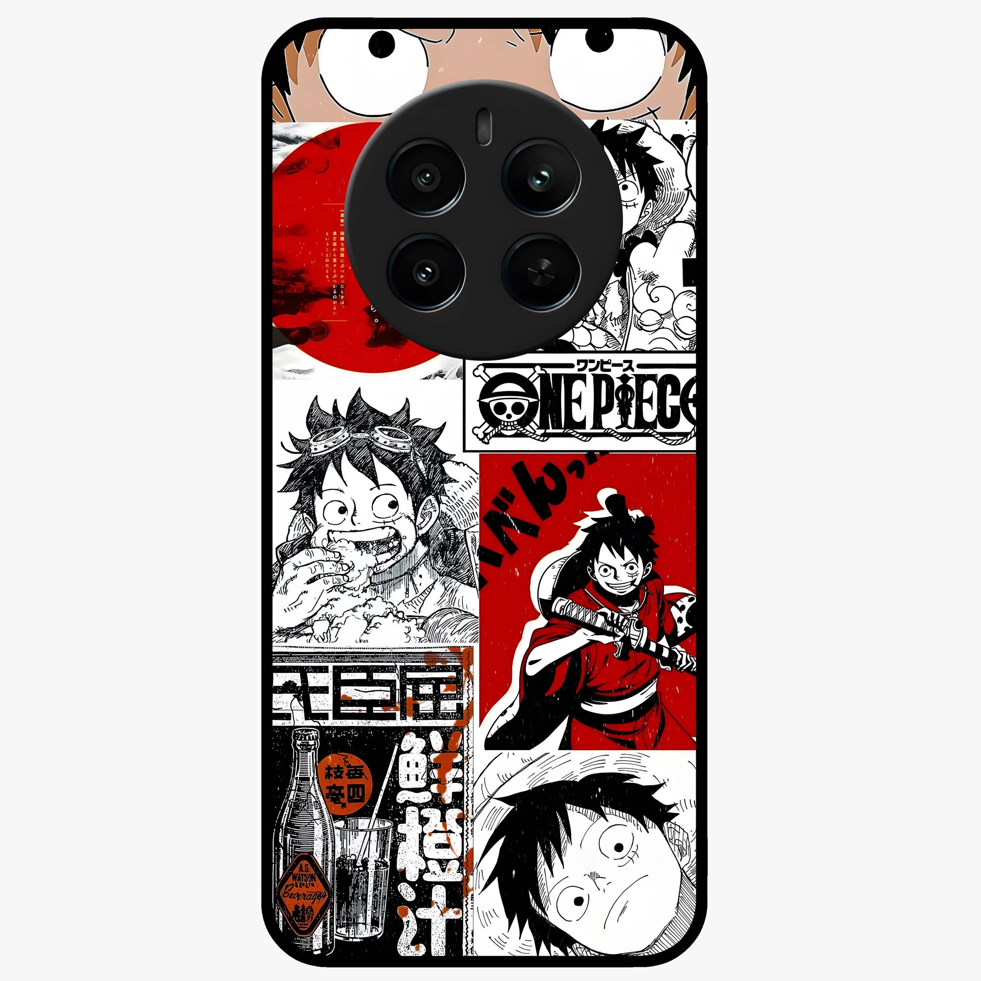 Strawhat Chaos Panels Glass Case showing flat back view with anime inspired chaos panel artwork and glossy glass finish.