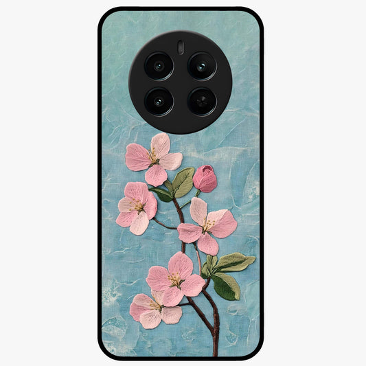 Threaded Blossom Breeze Glass Case showing flat back view with delicate blossom artwork and glossy glass finish.