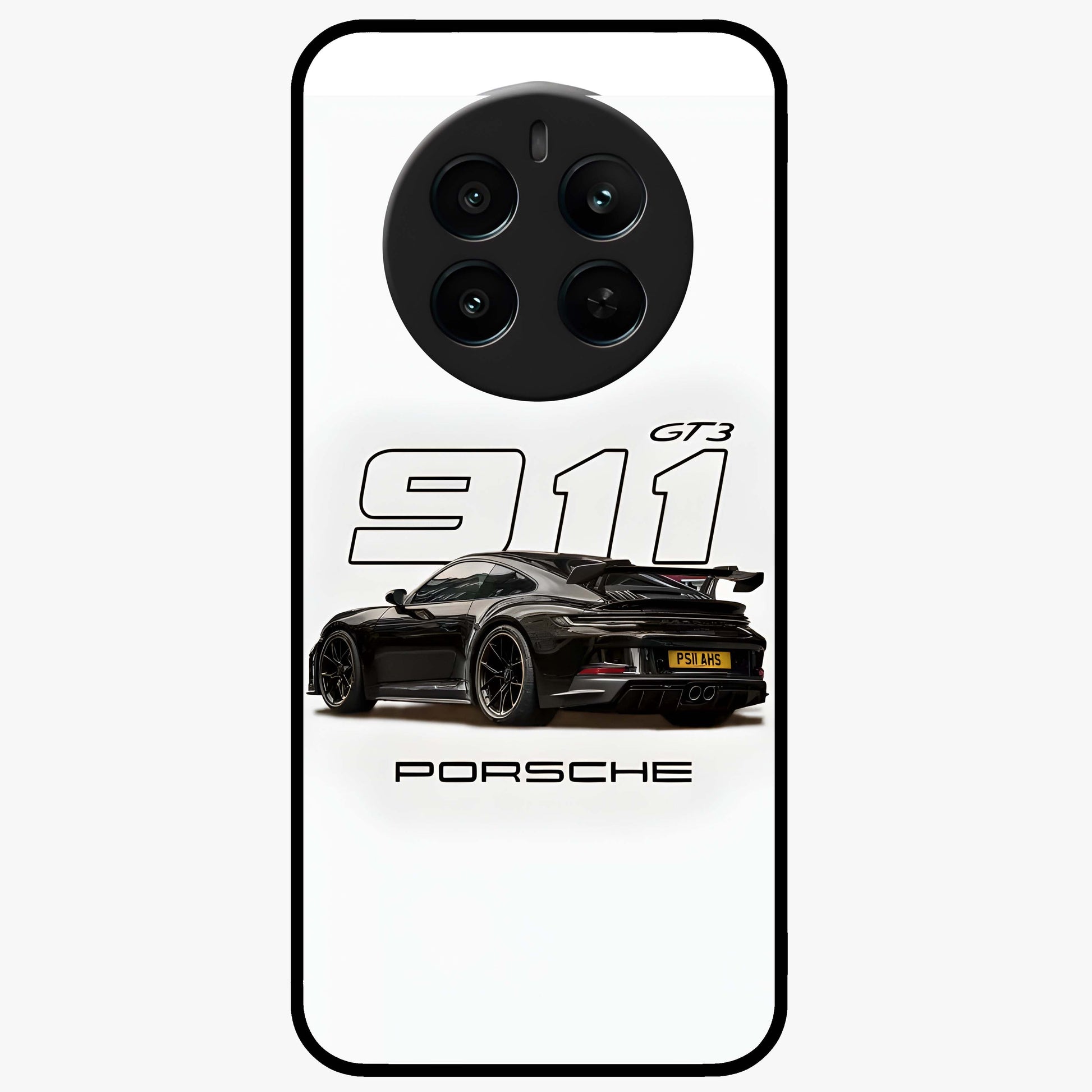 Turbo Legacy Icon Glass Case showing flat back view with iconic sports car inspired artwork and glossy glass finish.
