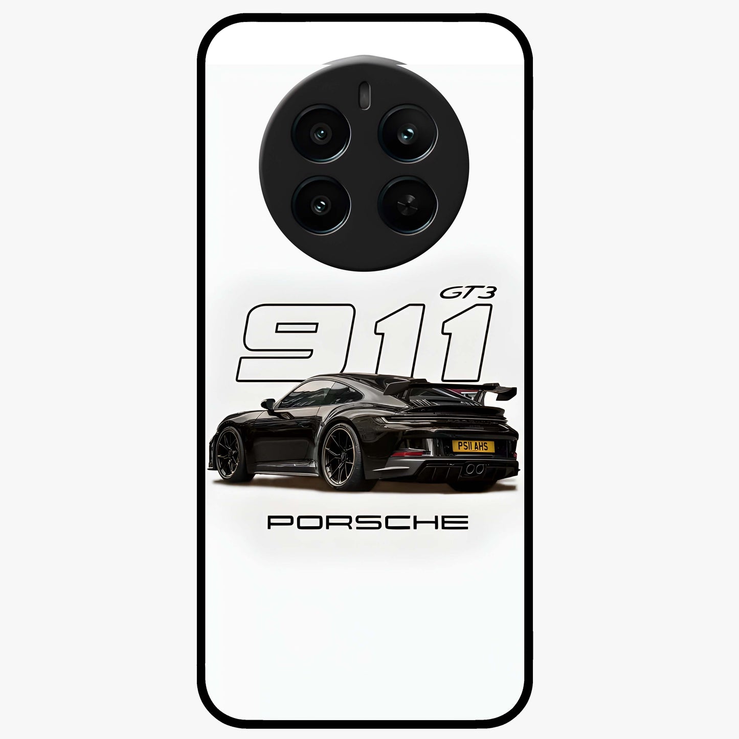 Turbo Legacy Icon Glass Case showing flat back view with iconic sports car inspired artwork and glossy glass finish.