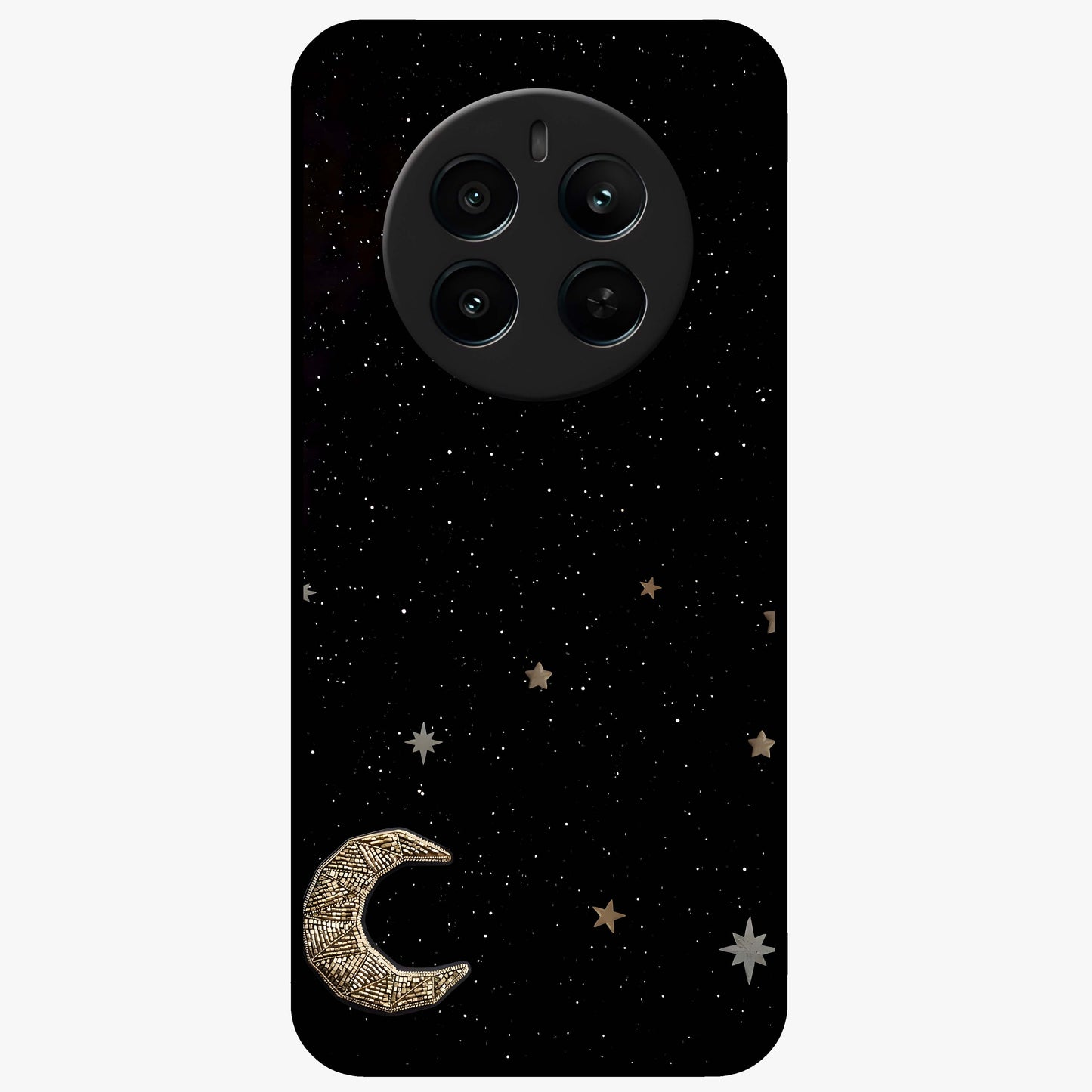 Twinkle Star With Half Moon Glass Case showing flat back view with star and half moon artwork and glossy glass finish.