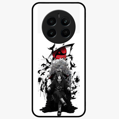 Uchiha Shadow Throne Glass Case showing flat back view with cosmic underwater themed artwork and glossy glass finish.
