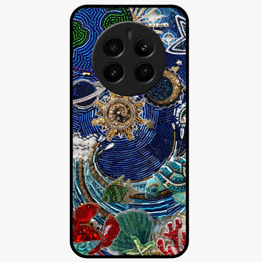 Universe Underwater Spark Glass Case showing flat back view with cosmic underwater themed artwork and glossy glass finish.