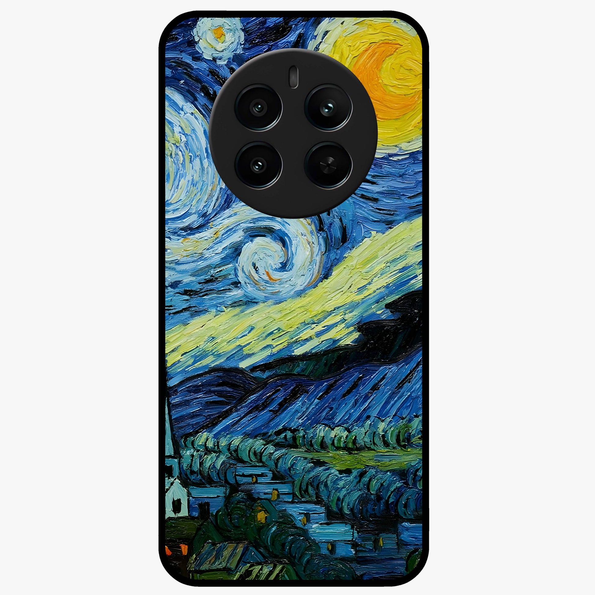 Van Gogh Art Glass Case showing flat back view with classic painterly artwork inspired by Van Gogh style and glossy glass finish.