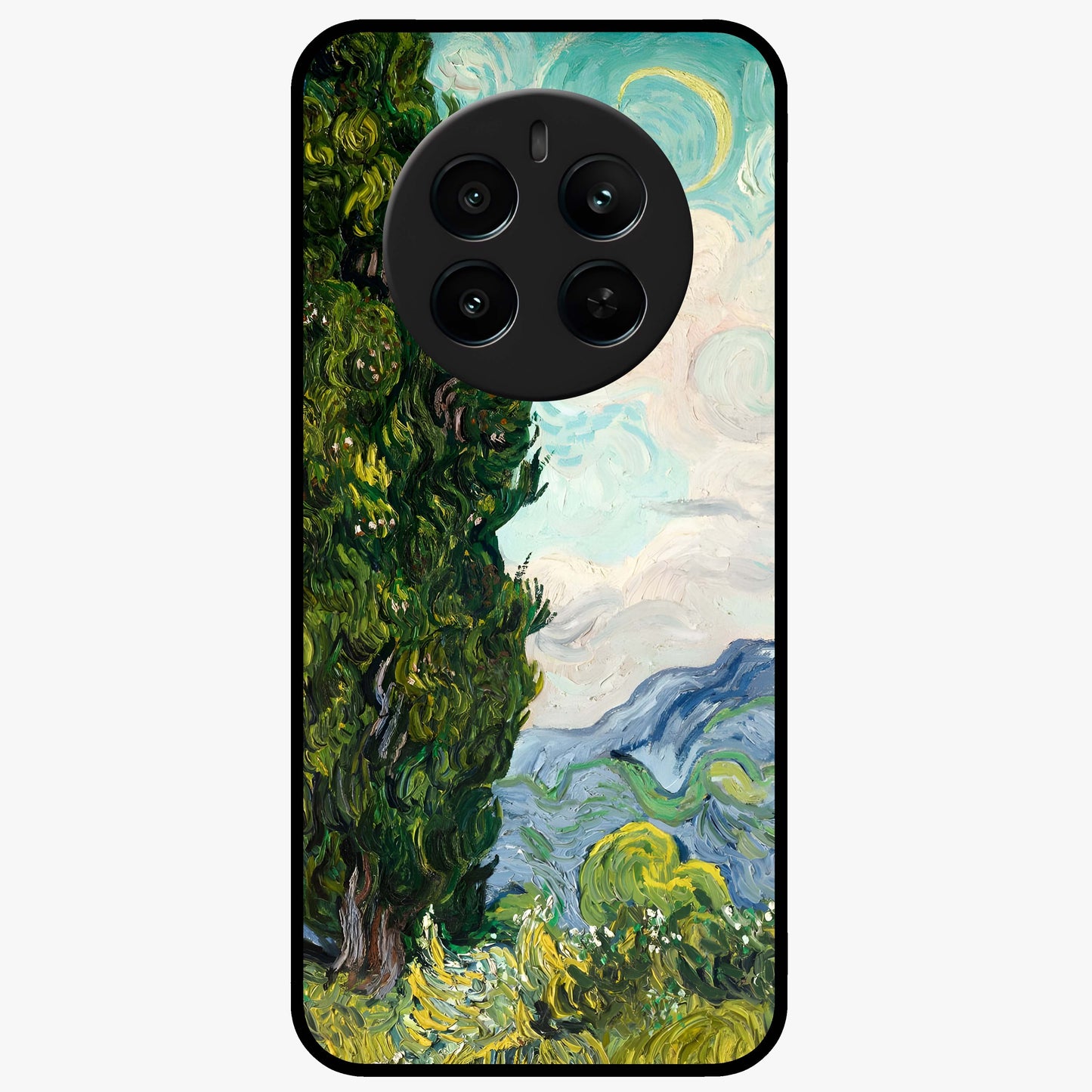 Van Gogh Vintage Art Glass Case showing flat back view with vintage painterly artwork inspired by Van Gogh style and glossy glass finish.