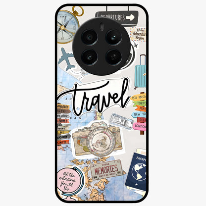 Wanderlust Journal Glass Case showing flat back view with travel inspired artwork and glossy glass finish.