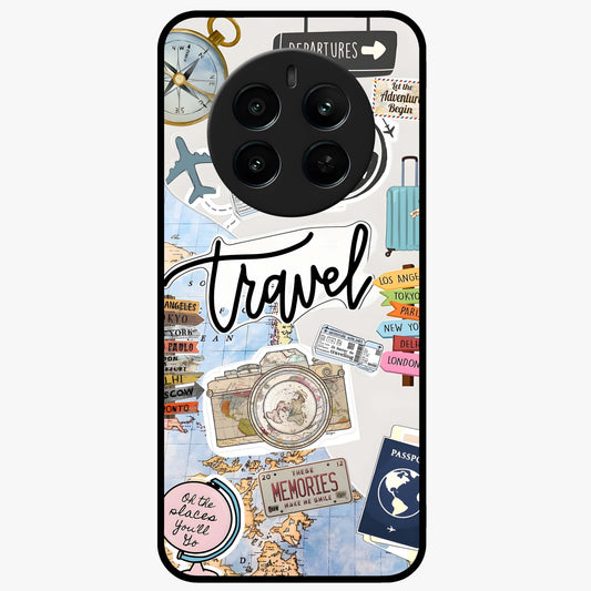 Wanderlust Journal Glass Case showing flat back view with travel inspired artwork and glossy glass finish.