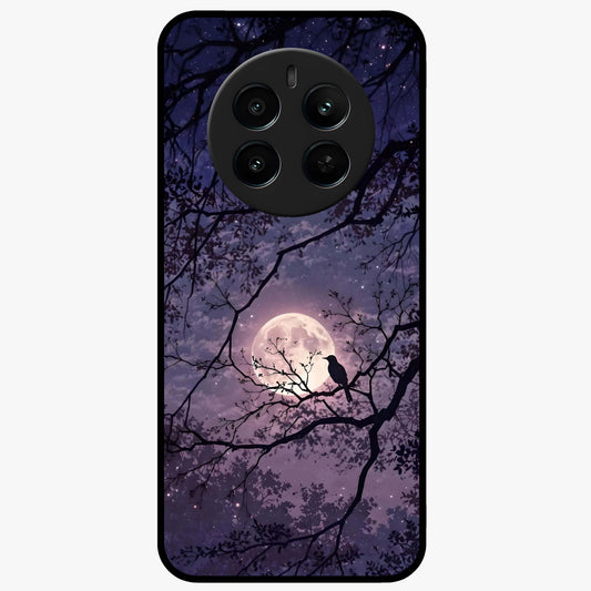 Whispering Moon Silence Glass Case showing flat back view with serene moon themed artwork and glossy glass finish.