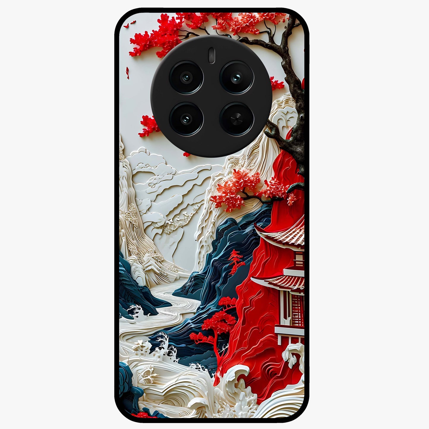 Whispers Of Sakura Waves Glass Case showing flat back view with cherry blossom wave artwork and glossy glass finish.