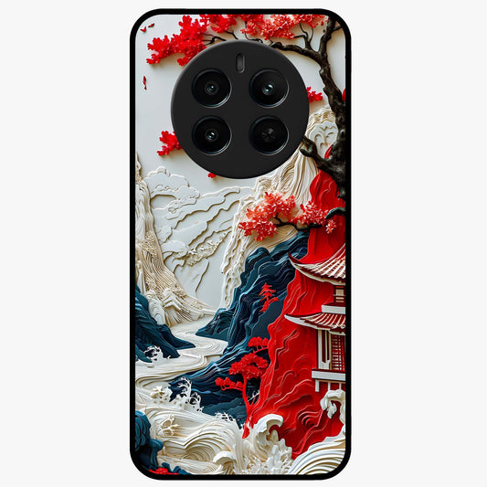 Whispers Of Sakura Waves Glass Case showing flat back view with cherry blossom wave artwork and glossy glass finish.