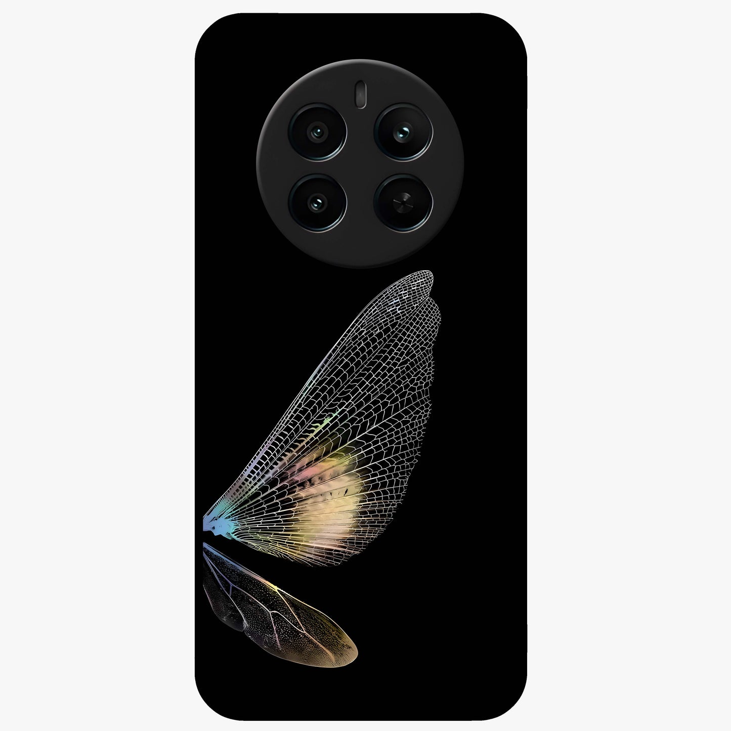 Whispers Of Wings Glass Case showing flat back view with graceful wing inspired artwork and glossy glass finish.