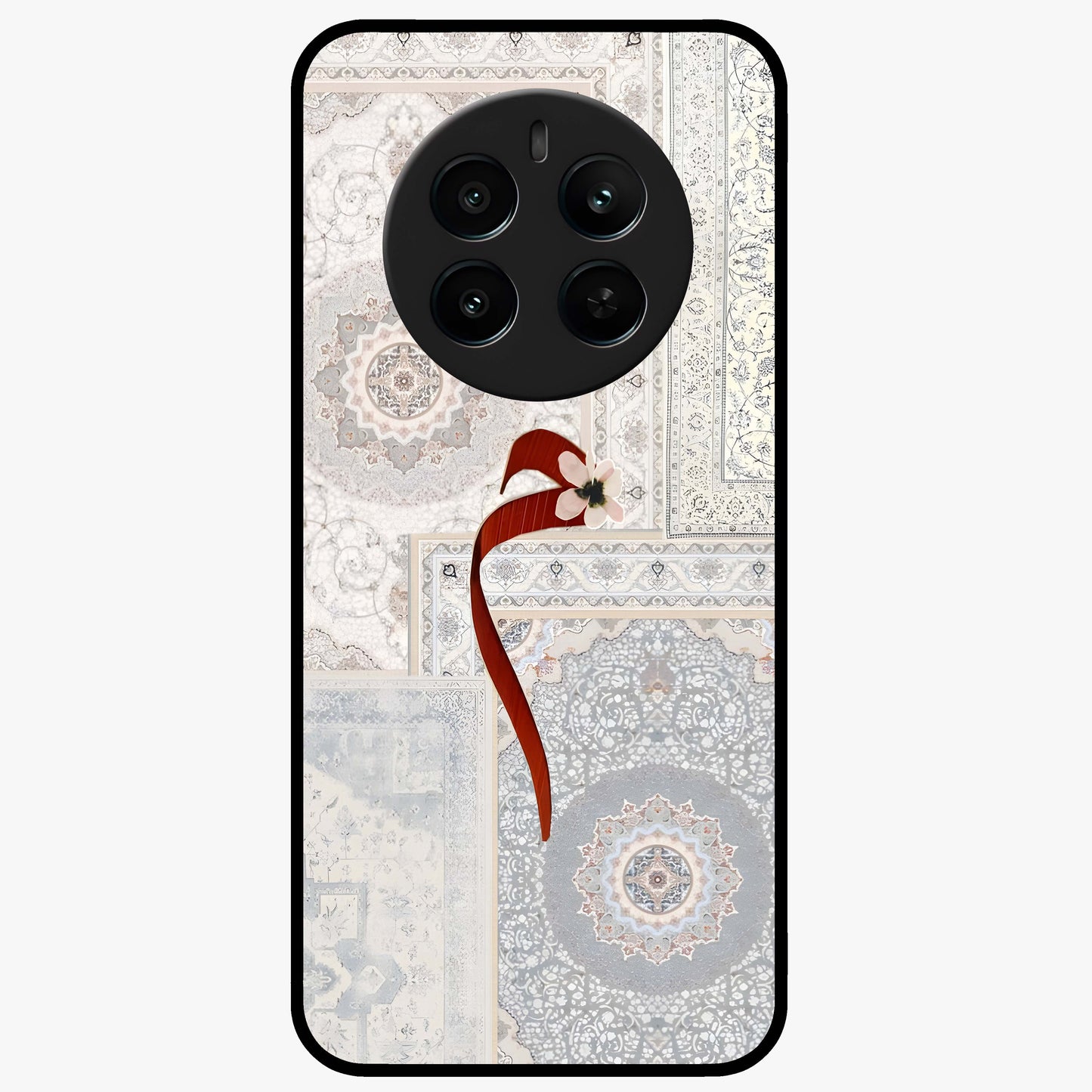 White Aesthetic Bow Glass Case showing flat back view with minimal bow artwork and glossy glass finish.