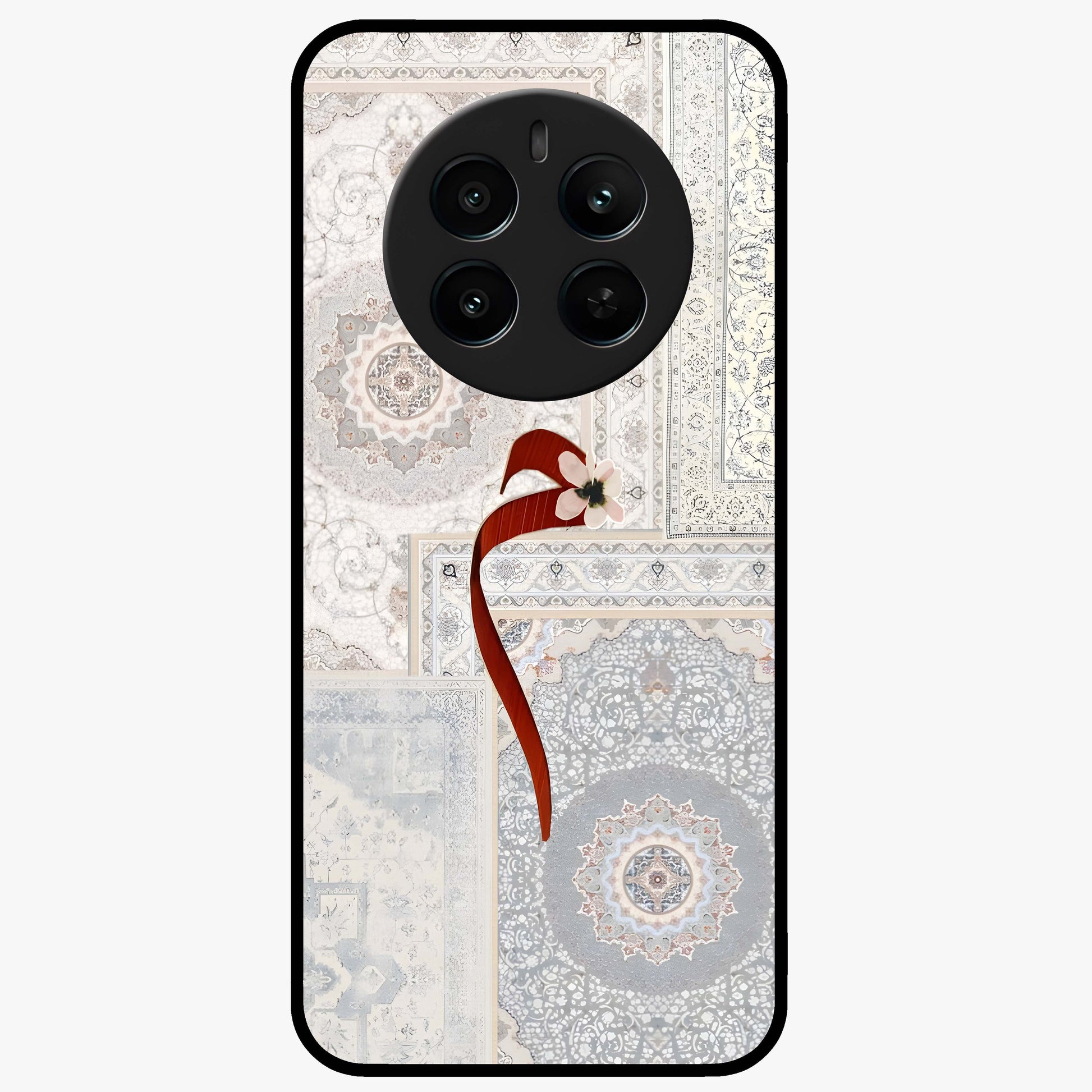 White Aesthetic Bow Glass Case showing flat back view with minimal bow artwork and glossy glass finish.
