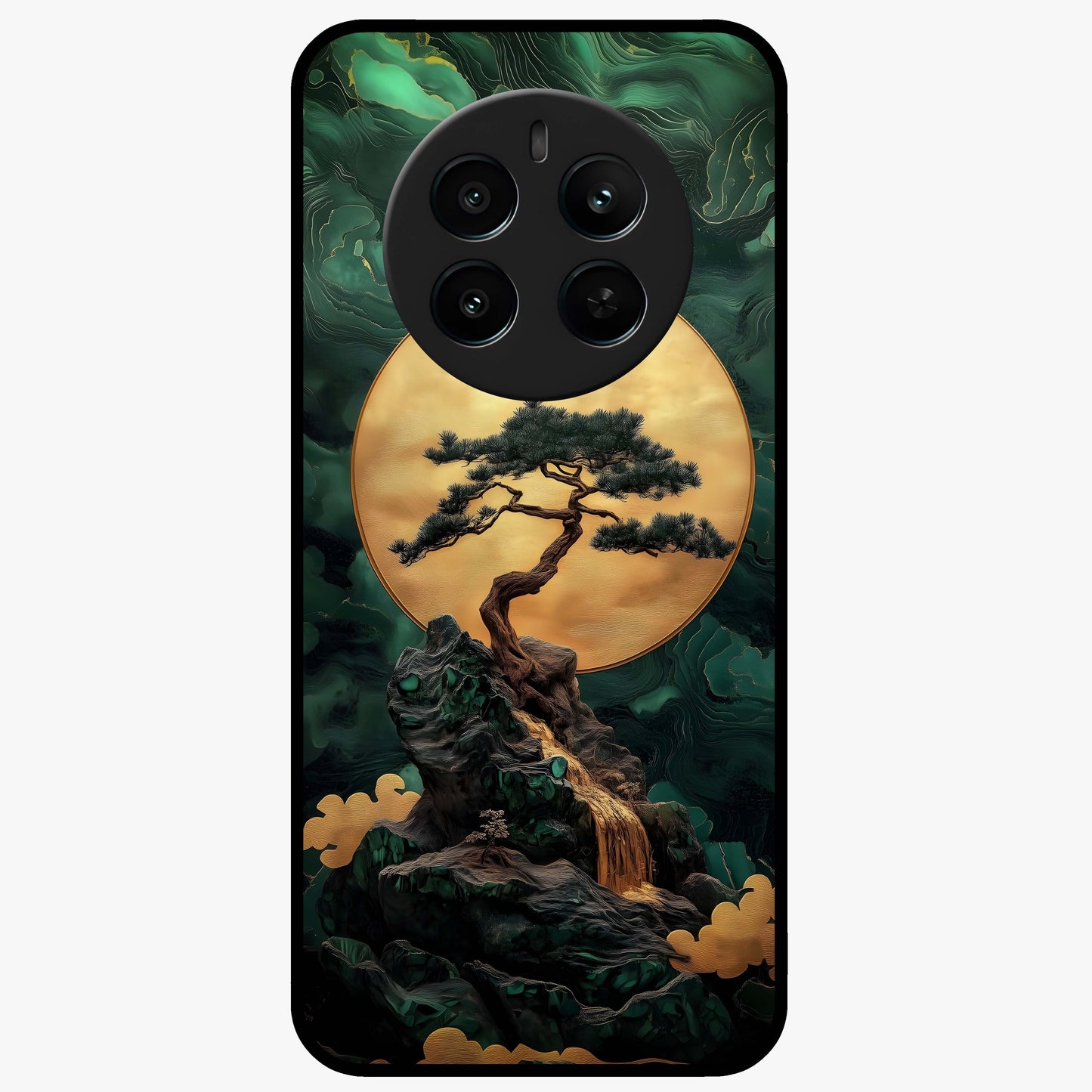 Zen Moon Rise Glass Case showing flat back view with calm moonrise artwork and glossy glass finish.