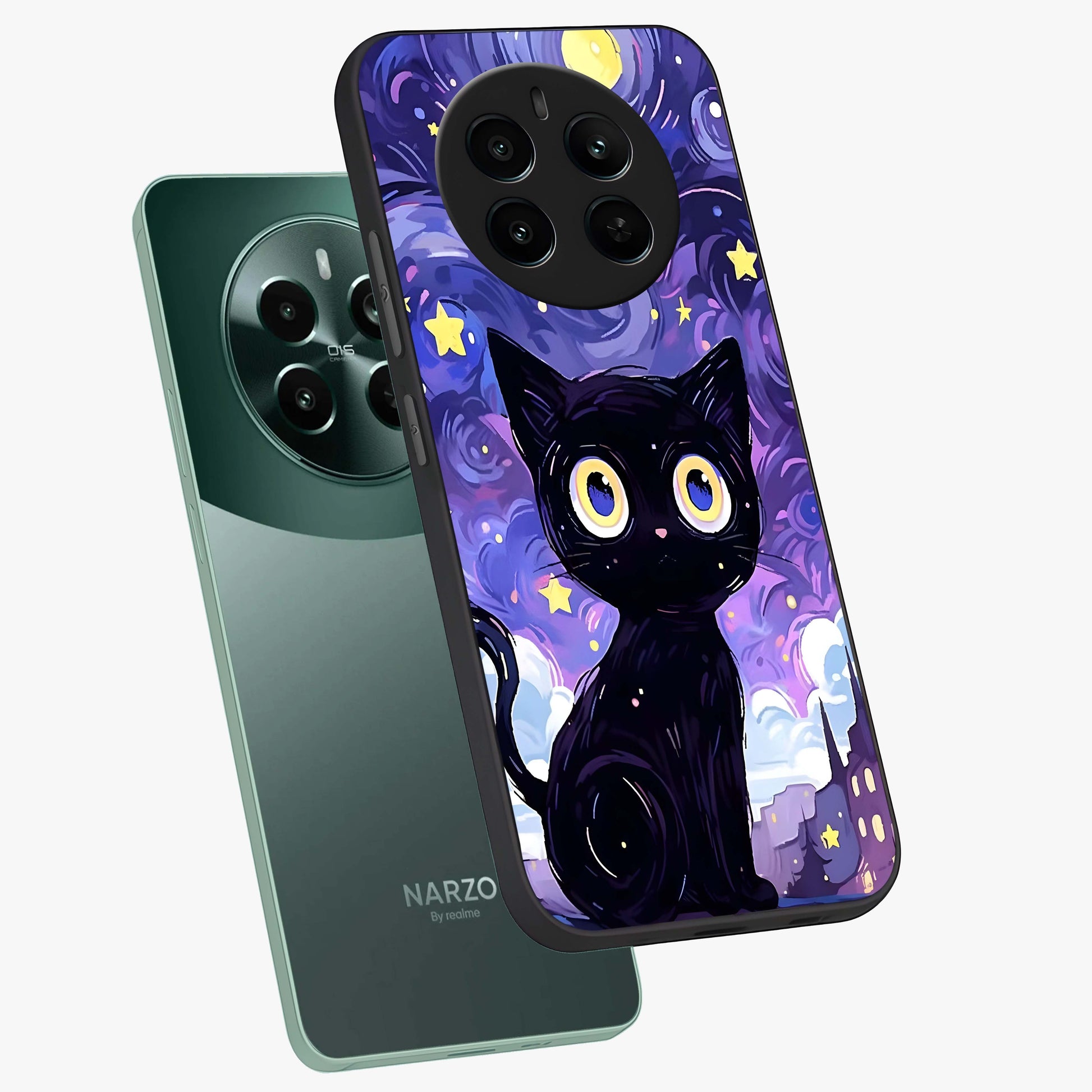 Abstract Cat Art Glass Case displayed in angled mockup highlighting modern abstract cat artwork and sleek glass surface.