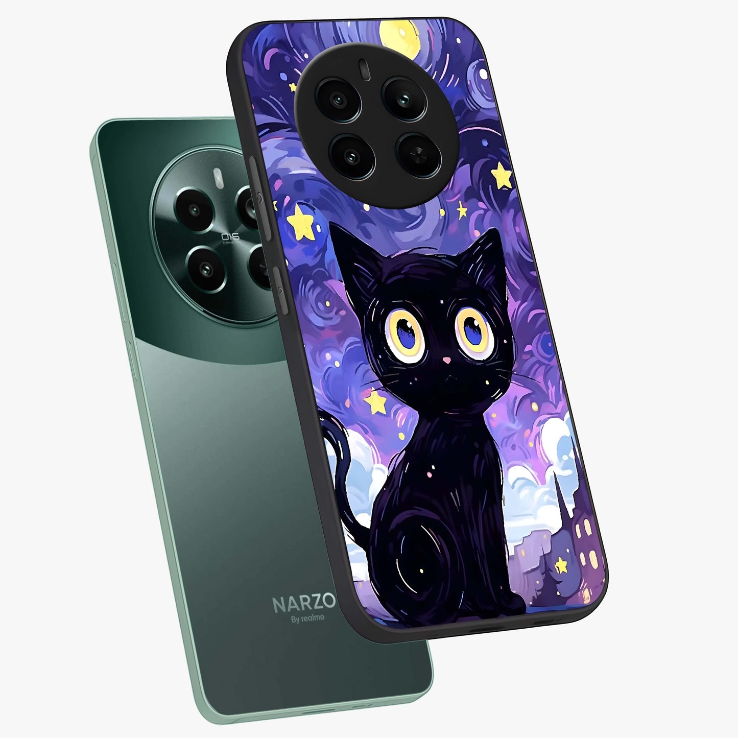 Abstract Cat Art Glass Case displayed in angled mockup highlighting modern abstract cat artwork and sleek glass surface.