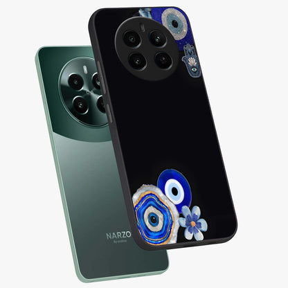 Aesthetic Blue Evil Eye Glass Case displayed in angled mockup highlighting blue evil eye symbol and spiritual aesthetic design.
