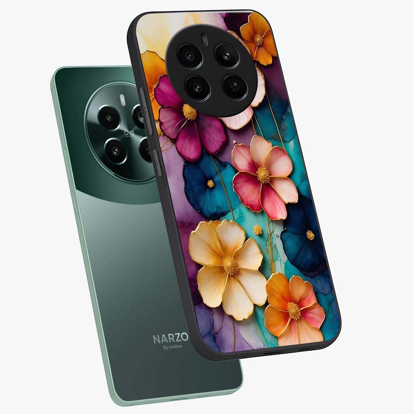 Artlyn Grace Flower Pattern Glass Case displayed in angled mockup highlighting delicate flower pattern design and smooth glass surface.