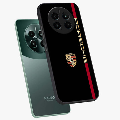 Black Minimal Porsche Glass Case displayed in angled mockup highlighting modern minimal car illustration and clean aesthetic design.