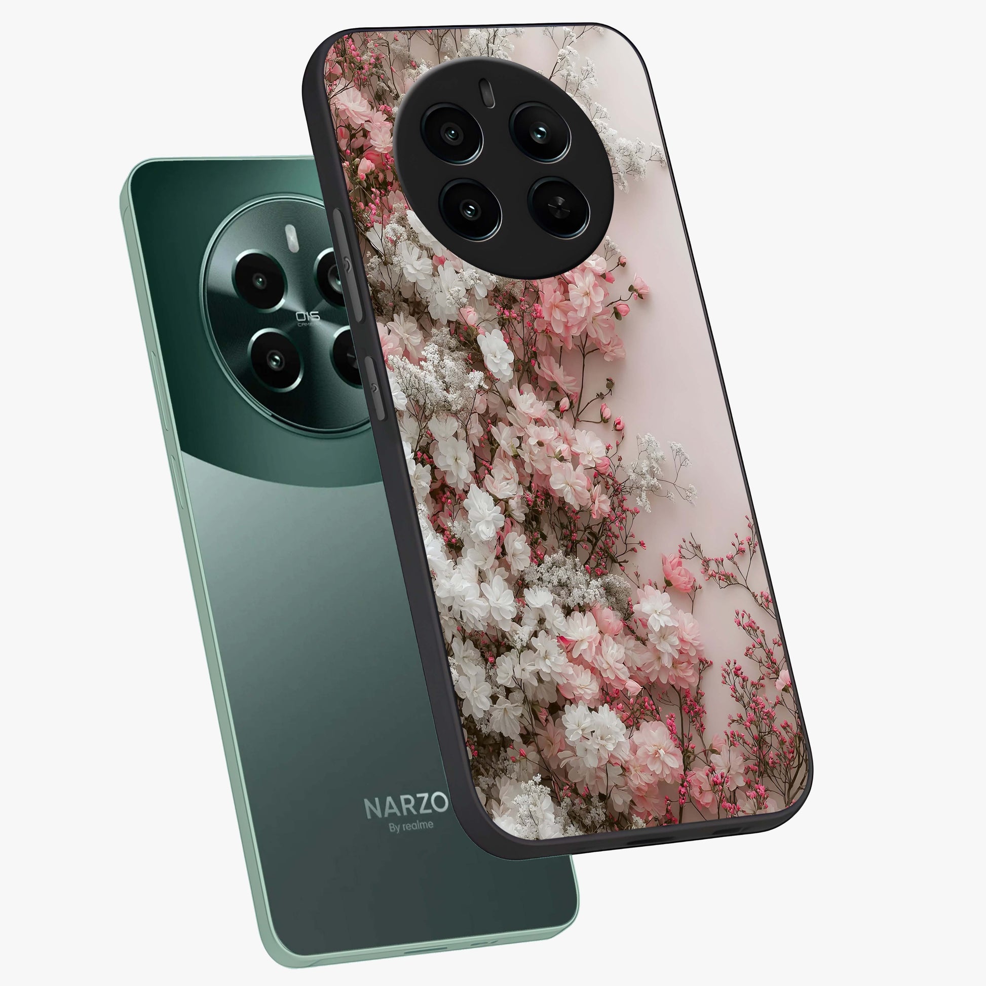 Blush Blossom Cloud Glass Case displayed in angled mockup highlighting soft cloud and blossom design with pastel aesthetic.