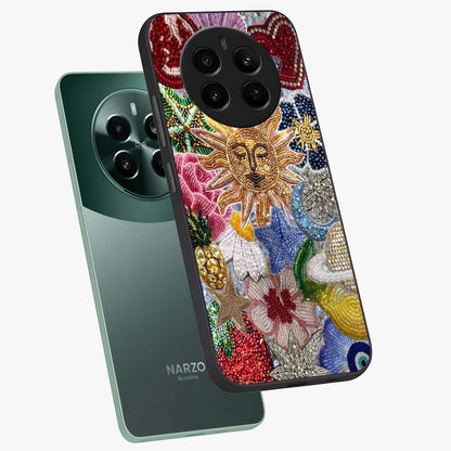Celestial Floral and Playful Glass Case displayed in angled mockup highlighting playful floral design with dreamy celestial elements.