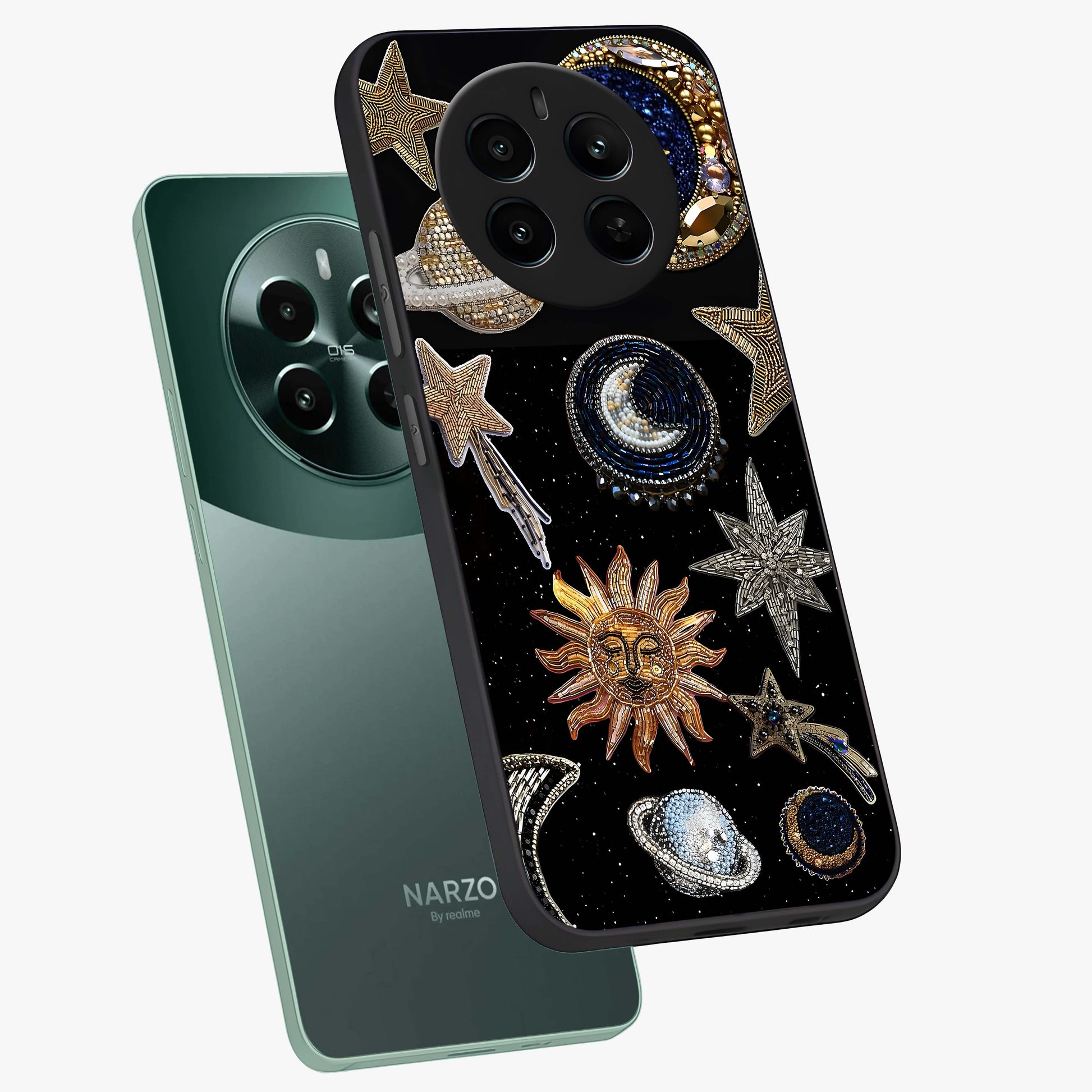 Celestial Gem Constellations Glass Case displayed in angled mockup highlighting gemstone inspired constellation design.