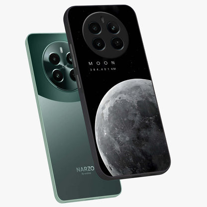Cosmic Moon Glow Glass Case displayed in angled mockup highlighting celestial moon design with cosmic aesthetic theme.