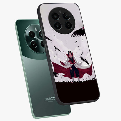 Crimson Crow Ascension Glass Case displayed in angled mockup highlighting powerful crow illustration with dark crimson aesthetic.