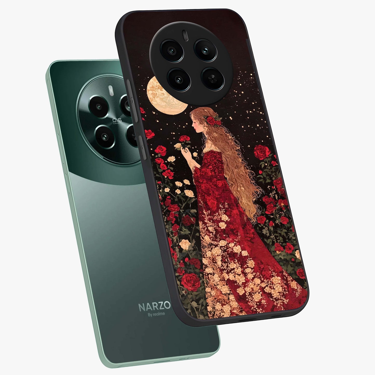 Crimson Dreams Glass Case displayed in angled mockup highlighting soft crimson aesthetic design with artistic theme.