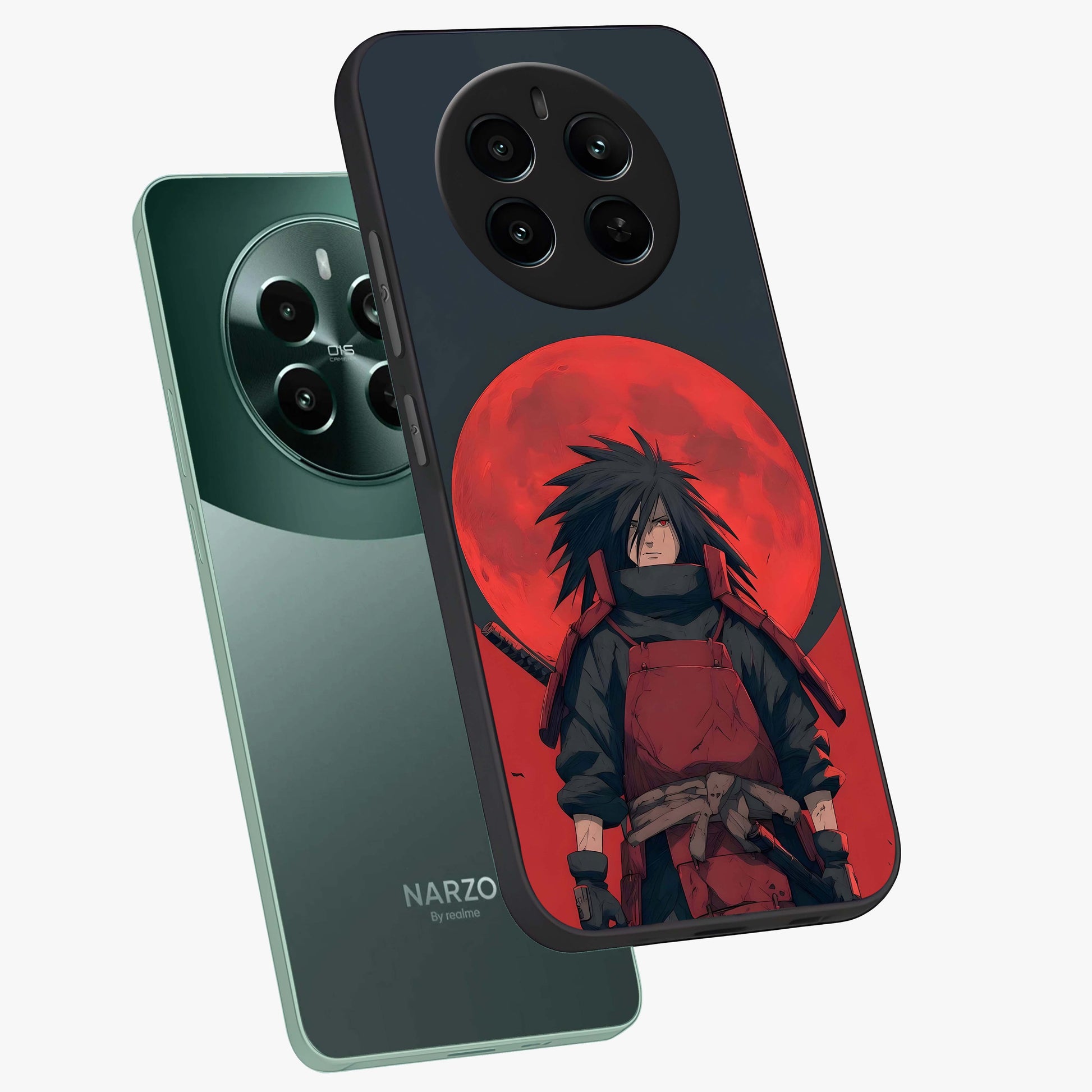 Crimson Moon Warlord Glass Case displayed in angled mockup highlighting dramatic crimson moon design with fantasy aesthetic.