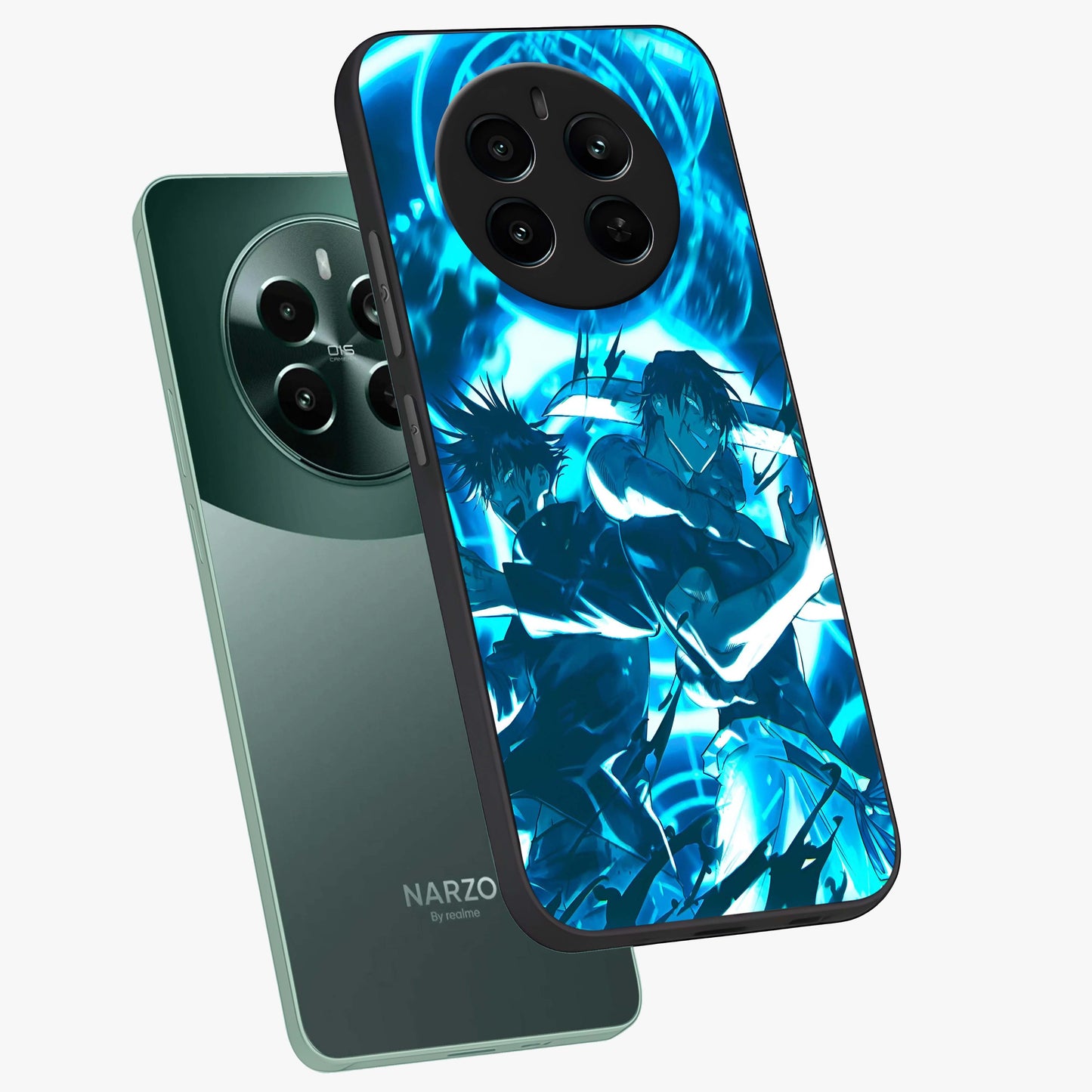Cursed Energy Clash Glass Case displayed in angled mockup highlighting powerful battle inspired graphic with anime style aesthetic.