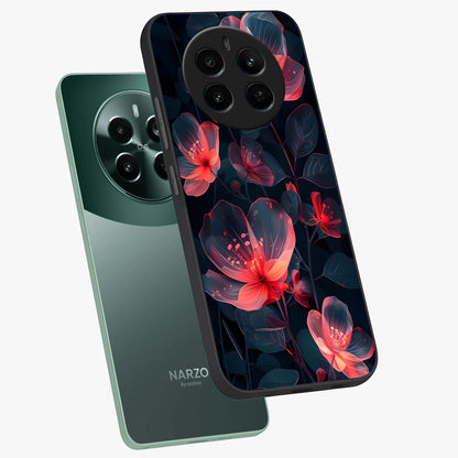 Dark Shade of Flower Glass Case displayed in angled mockup highlighting moody floral illustration with aesthetic dark tones.