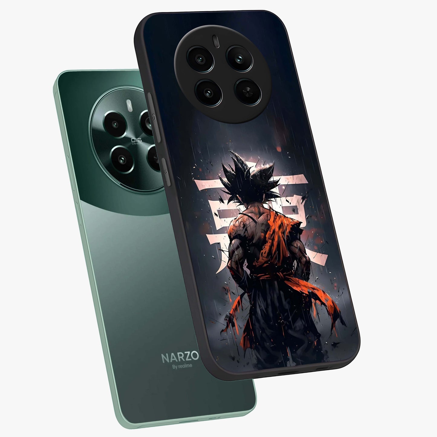 Dark Warrior In Rain Glass Case displayed in angled mockup highlighting dramatic warrior illustration with dark rain aesthetic.