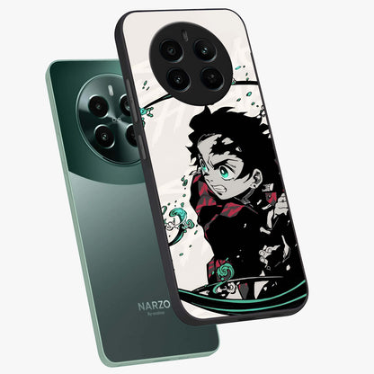 Demon Slayer Glass Case displayed in angled mockup highlighting dramatic anime character design with action aesthetic.