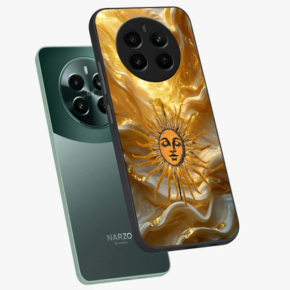 Eternal Golden Glow Glass Case displayed in angled mockup highlighting glowing golden aesthetic design with elegant style.