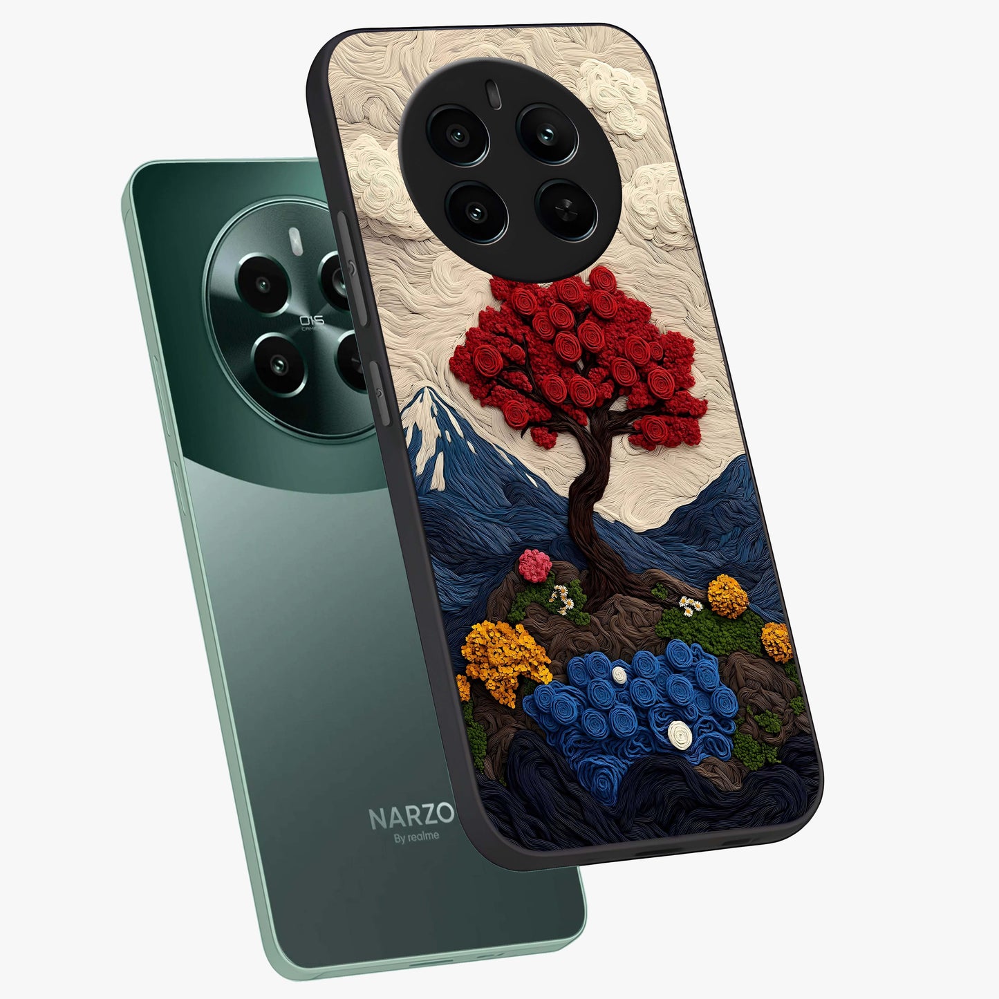 Eternal Nature Tapestry Glass Case displayed in angled mockup highlighting detailed botanical pattern with artistic aesthetic.