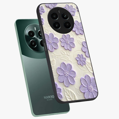 Floral Wall Art With Purple Flowers Glass Case displayed in angled mockup highlighting vibrant purple floral illustration with artistic aesthetic.
