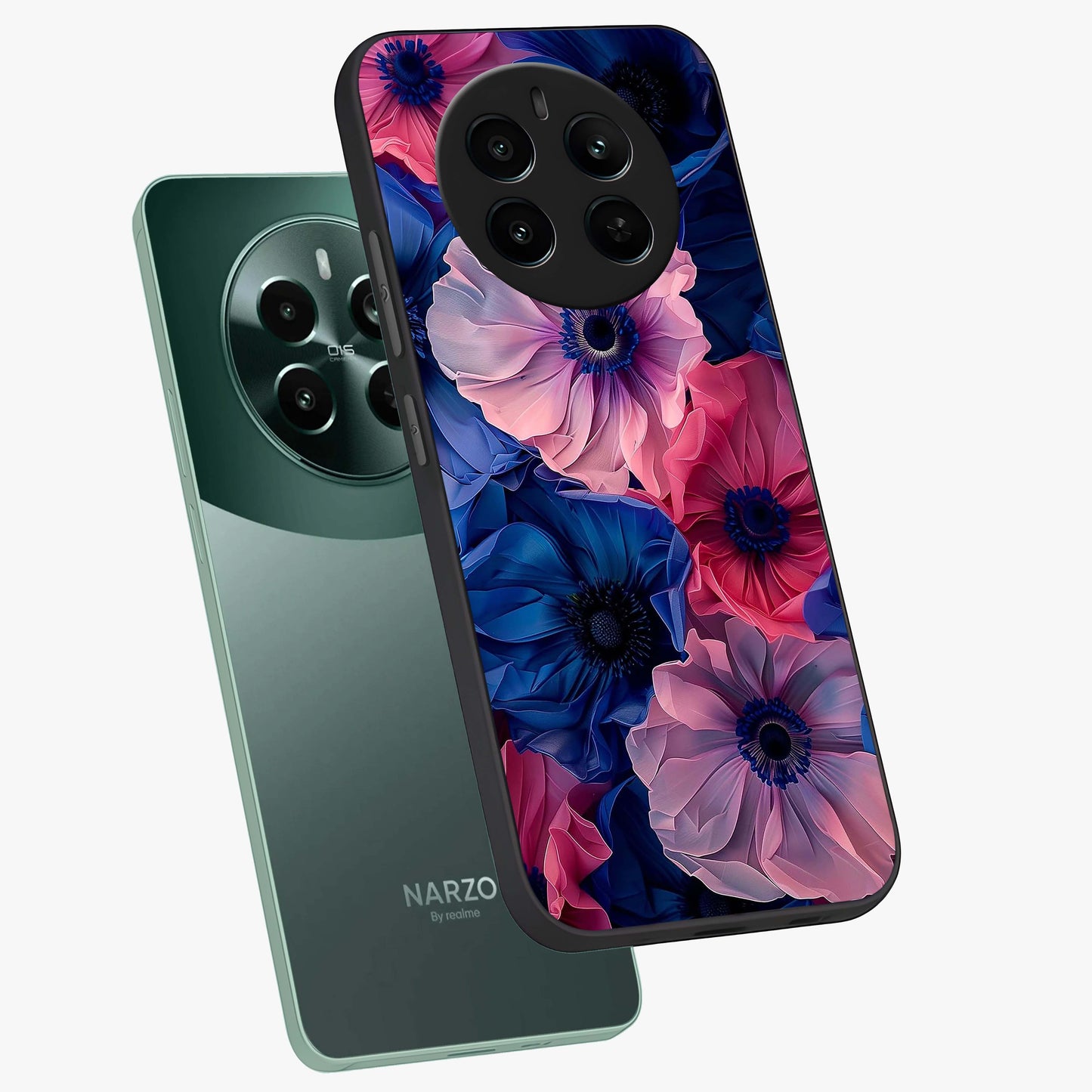 Flower Paper Art Pattern Glass Case displayed in angled mockup highlighting layered paper flower design with artistic aesthetic.