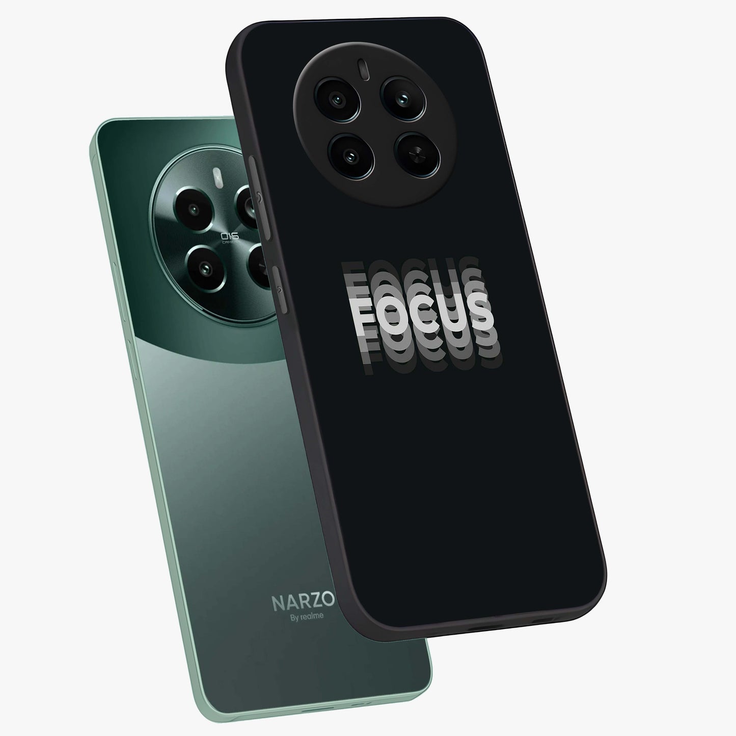 Focus Mode On Glass Case displayed in angled mockup highlighting clean minimal text artwork with modern aesthetic style.