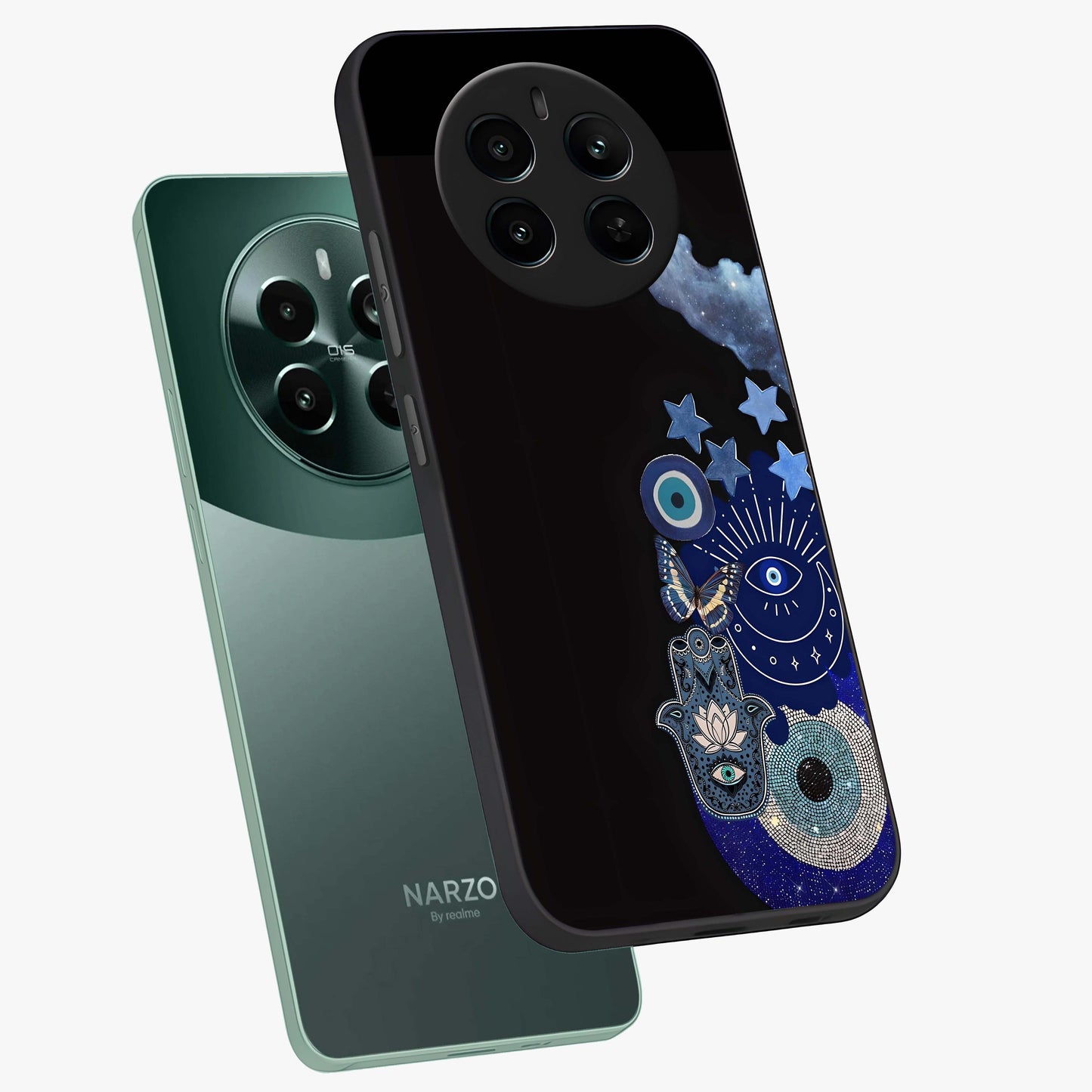 Galactic Charm Cluster Glass Case displayed in angled mockup highlighting luminous galaxy inspired design with dreamy aesthetic.