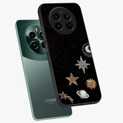 Galactic Charm Glow Glass Case displayed in angled mockup highlighting luminous galaxy inspired design with dreamy aesthetic.