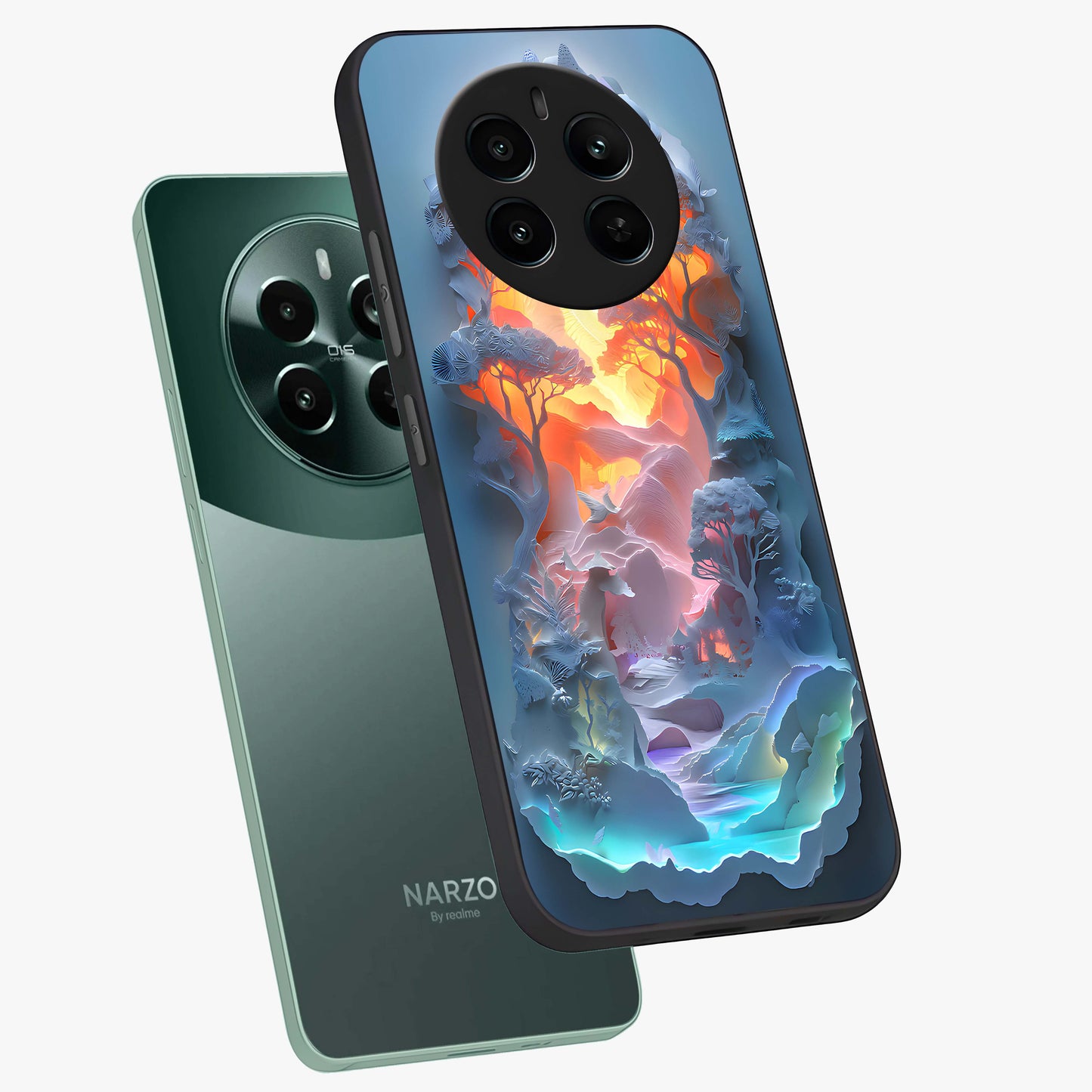 Glow Forest Portal Glass Case displayed in angled mockup highlighting mystical forest design with magical glowing aesthetic.